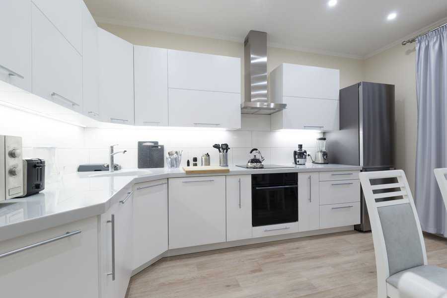Minimalist white kitchen cabinets