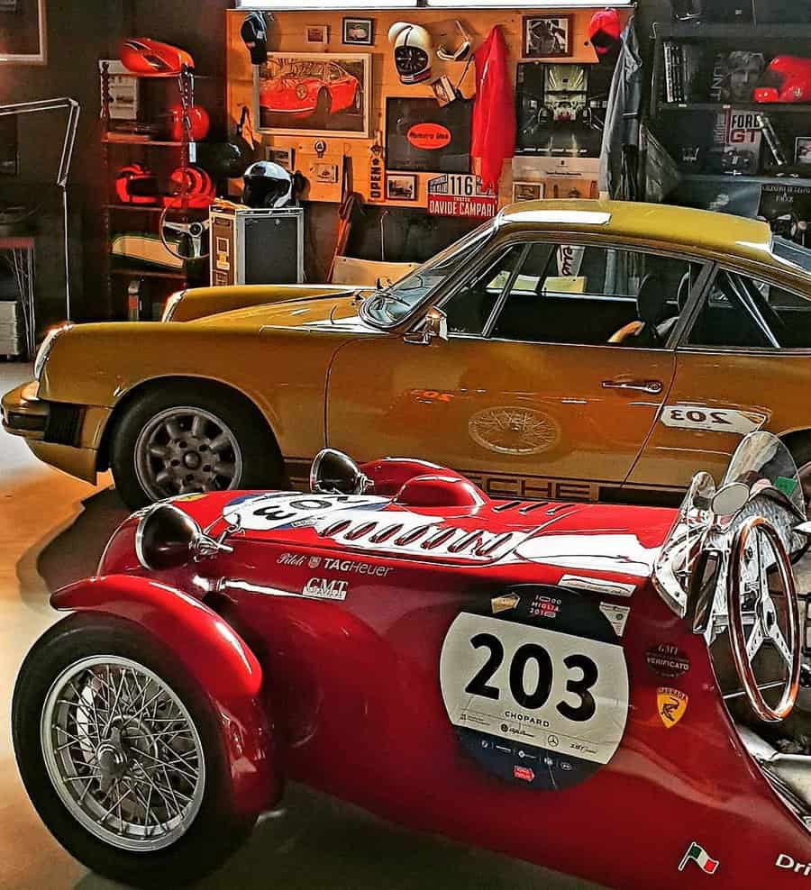 Car-themed garage man cave 