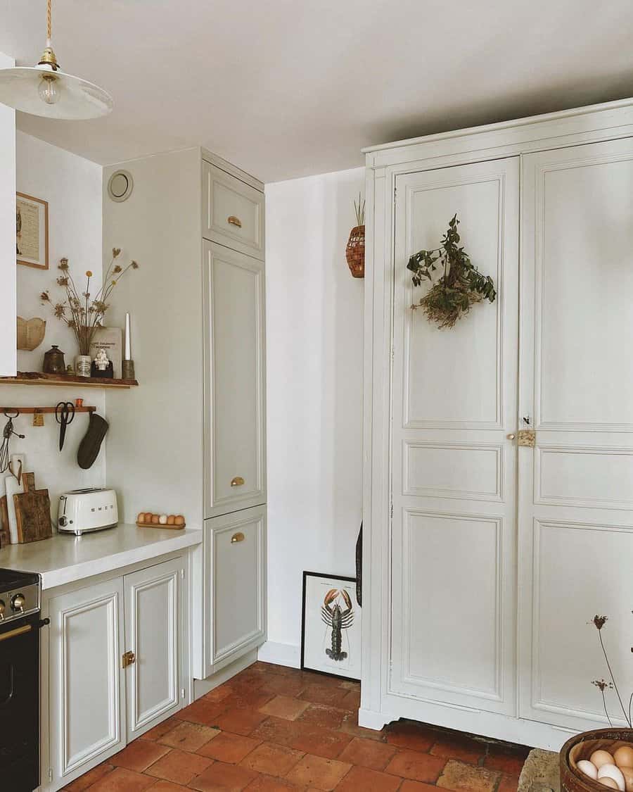 Weathered white kitchen cabinets