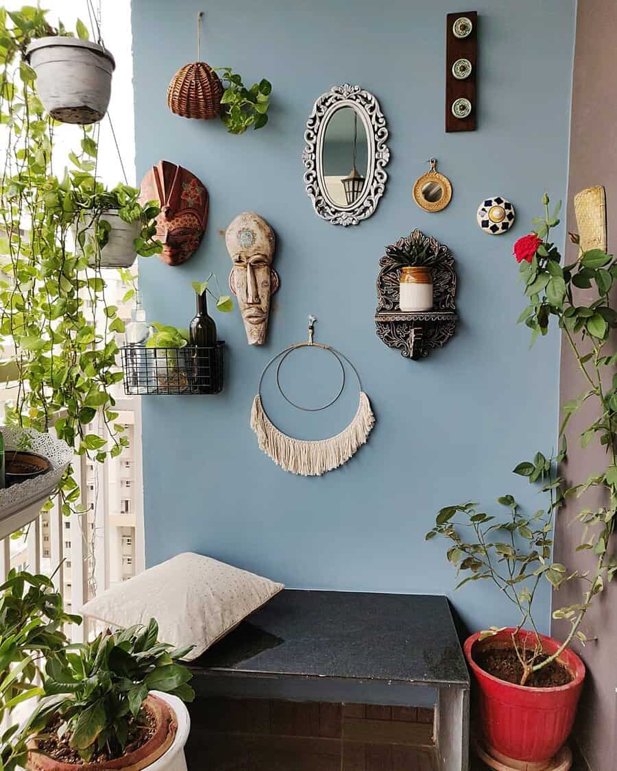 Apartment patio with wall art