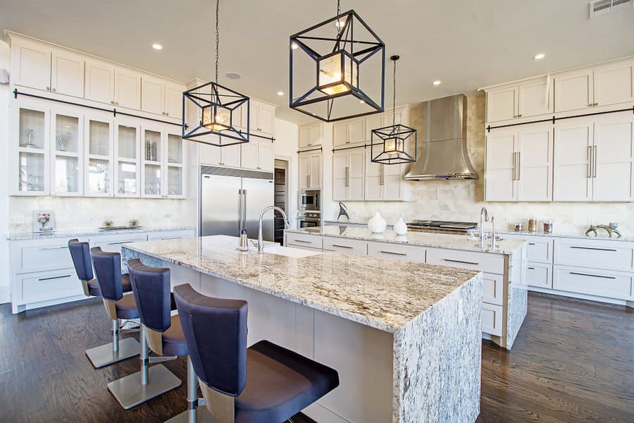 Geometric Kitchen Island Pendant Lighting Ideas 3 Spacious kitchen with star pendants and marble island