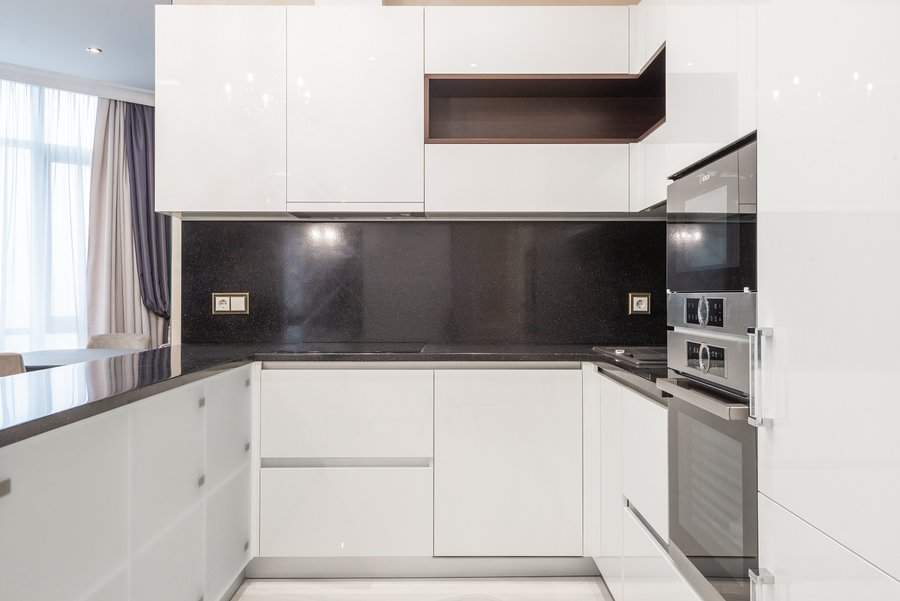 Modern high gloss white cabinets