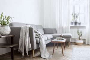Gray sofa in living room