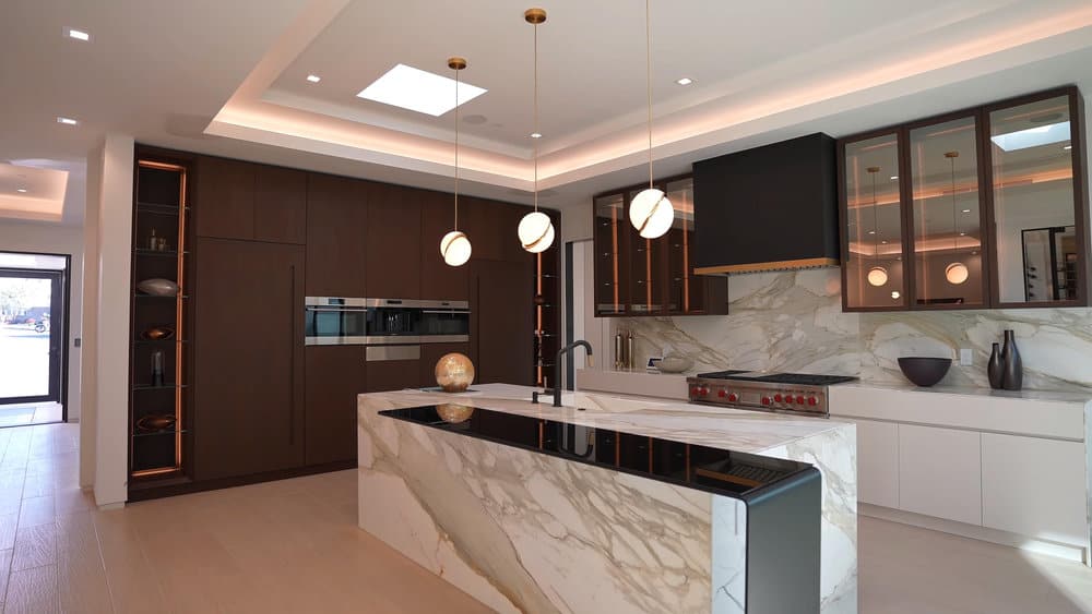 Modern Kitchen Island Pendant Lighting Ideas 4 Sophisticated kitchen with marble features and orb pendants