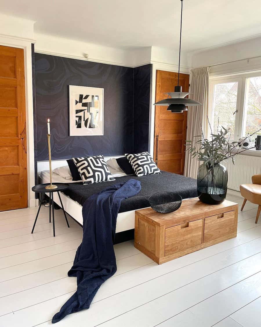 Farmhouse black and white bedroom