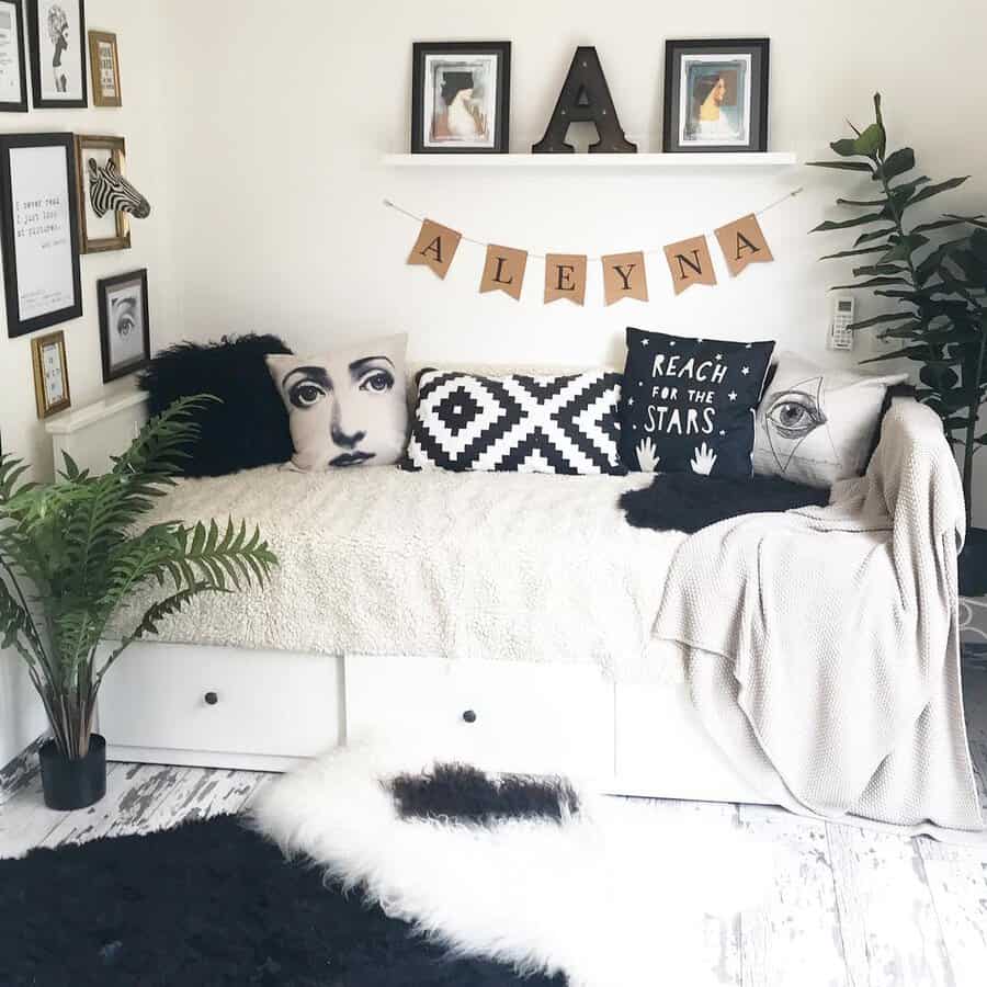 Black and white patterned throw pillows