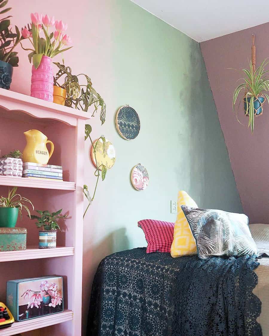 Blue and pink color block bedroom paint