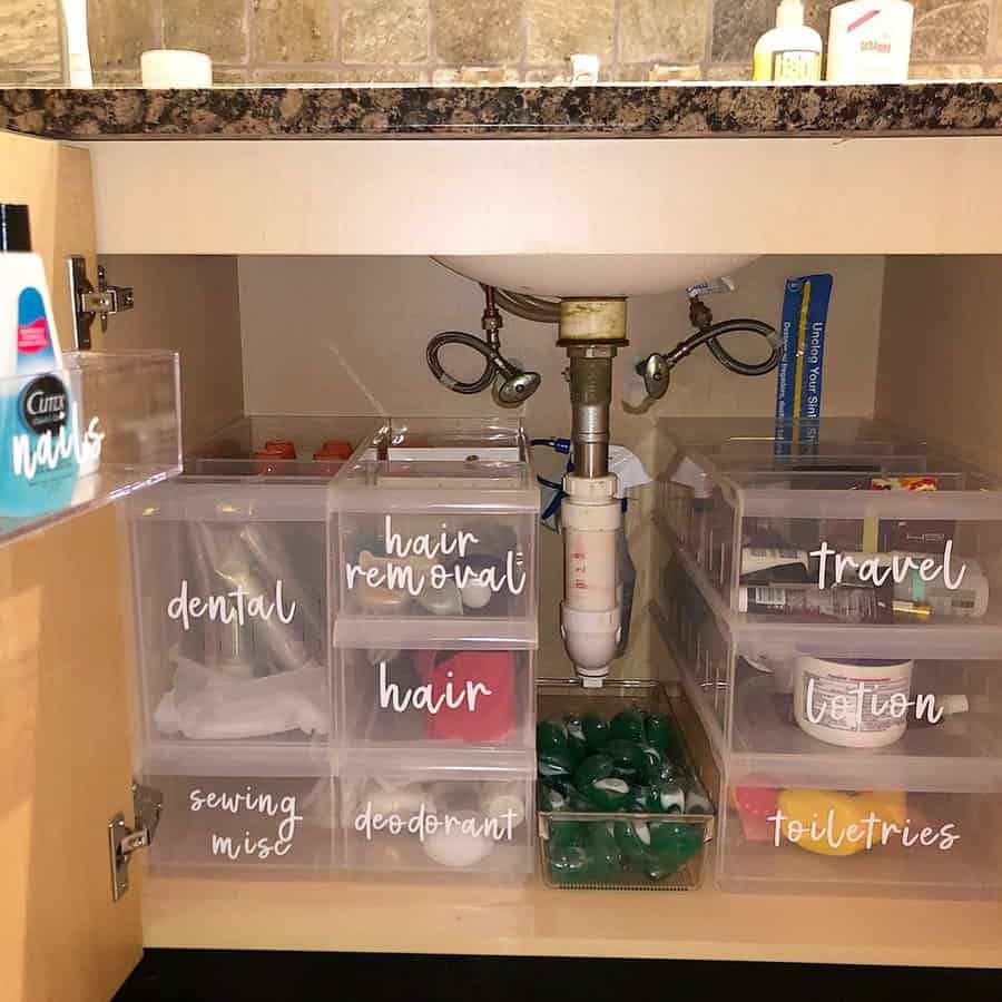 Labeled bathroom organizers