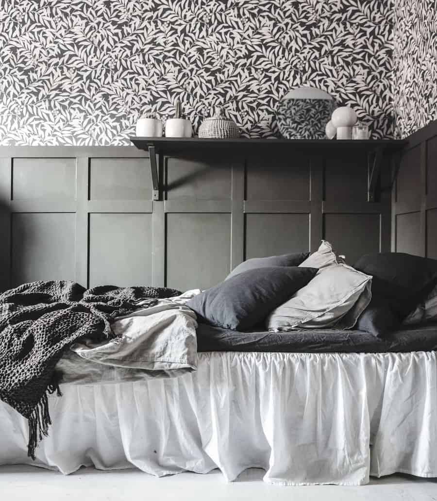 Black and white bedroom with wall trimming
