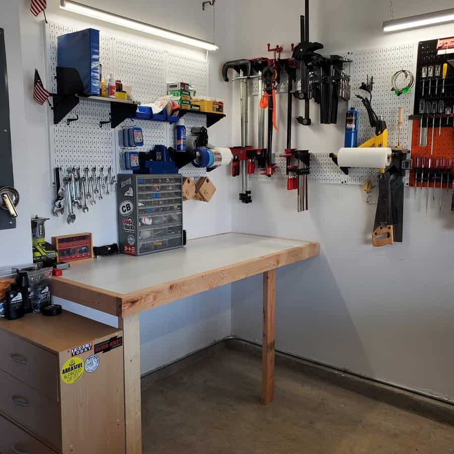 Peg board with work bench