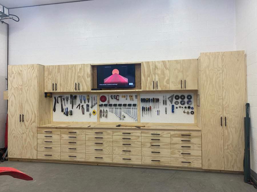 Peg board with work bench