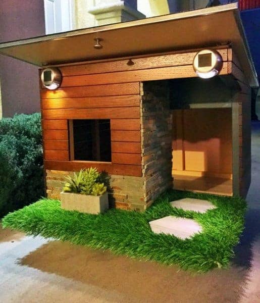Dog house with artificial grass